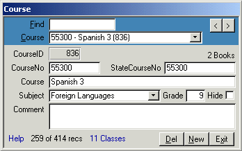 Course form for textbook accountability