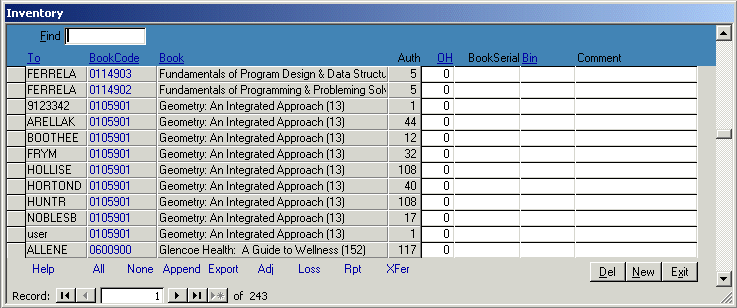 Textbook inventory system