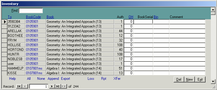 Textbook inventory system