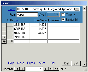 Classroom textbook issue or turn-in
